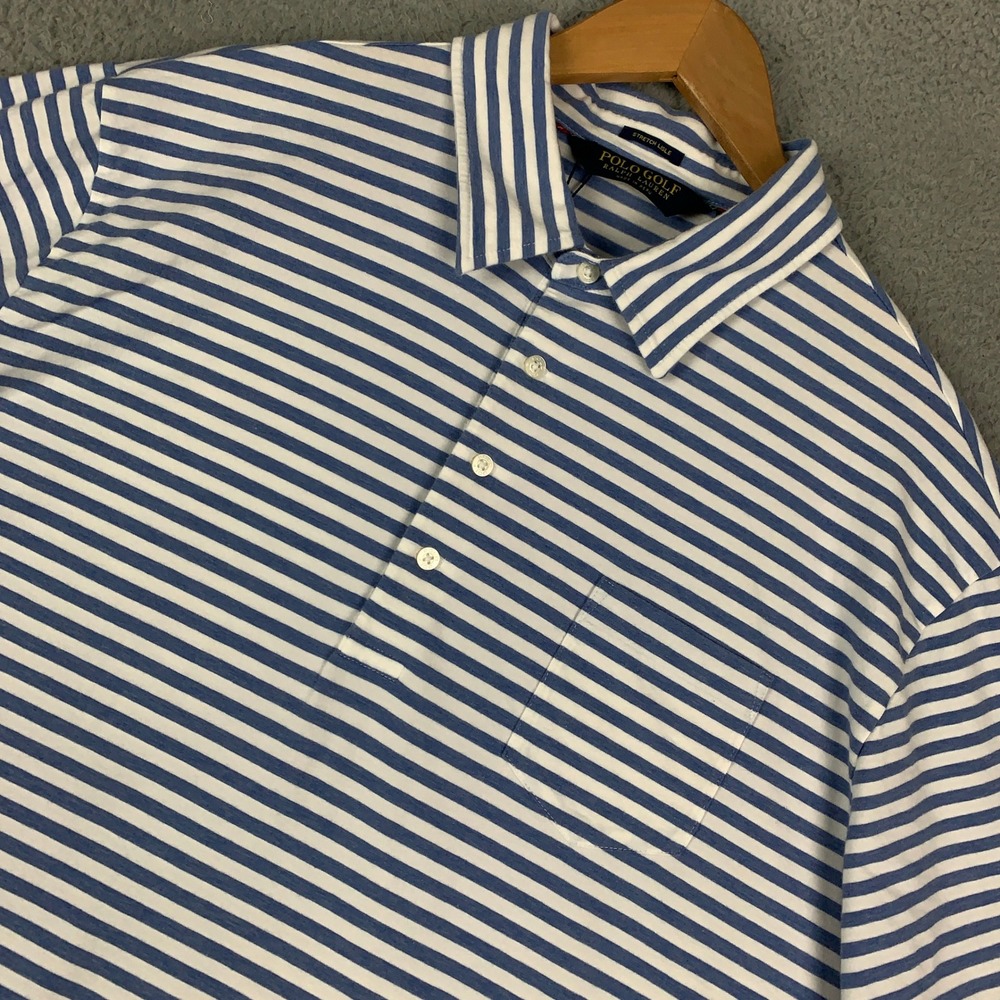 Polo Golf Ralph Lauren Lisle Polo Shirt Mens XL Blue White Stripe Short Sleeve